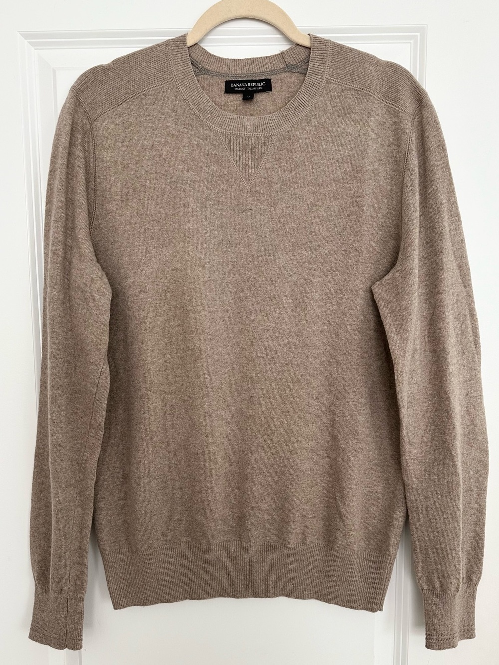 Banana Republic Merino Wool Fall Italian Yarn Heathered Taupe Crewneck Sweater
